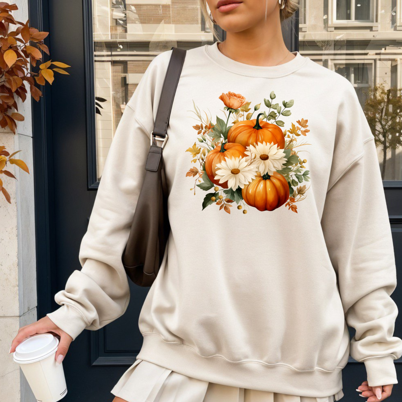 Autumn Floral Sweatshirt - Cozy Unisex Crewneck for Fall, Pumpkin Sweatshirt, Cute Fall Apparel, Harvest Gift, Thanksgiving Outfit
