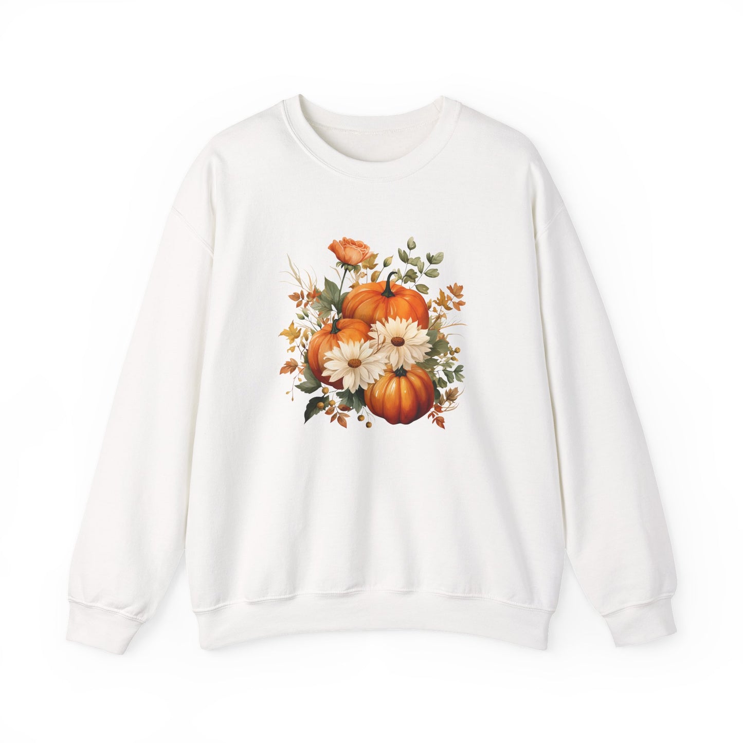 Autumn Floral Sweatshirt - Cozy Unisex Crewneck for Fall, Pumpkin Sweatshirt, Cute Fall Apparel, Harvest Gift, Thanksgiving Outfit