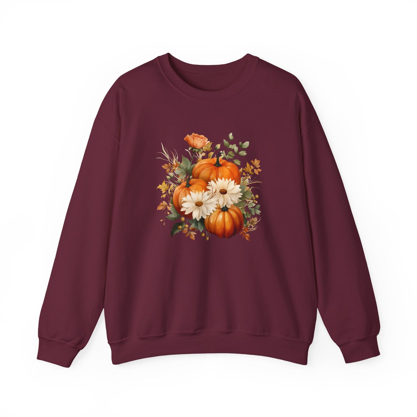Autumn Floral Sweatshirt - Cozy Unisex Crewneck for Fall, Pumpkin Sweatshirt, Cute Fall Apparel, Harvest Gift, Thanksgiving Outfit
