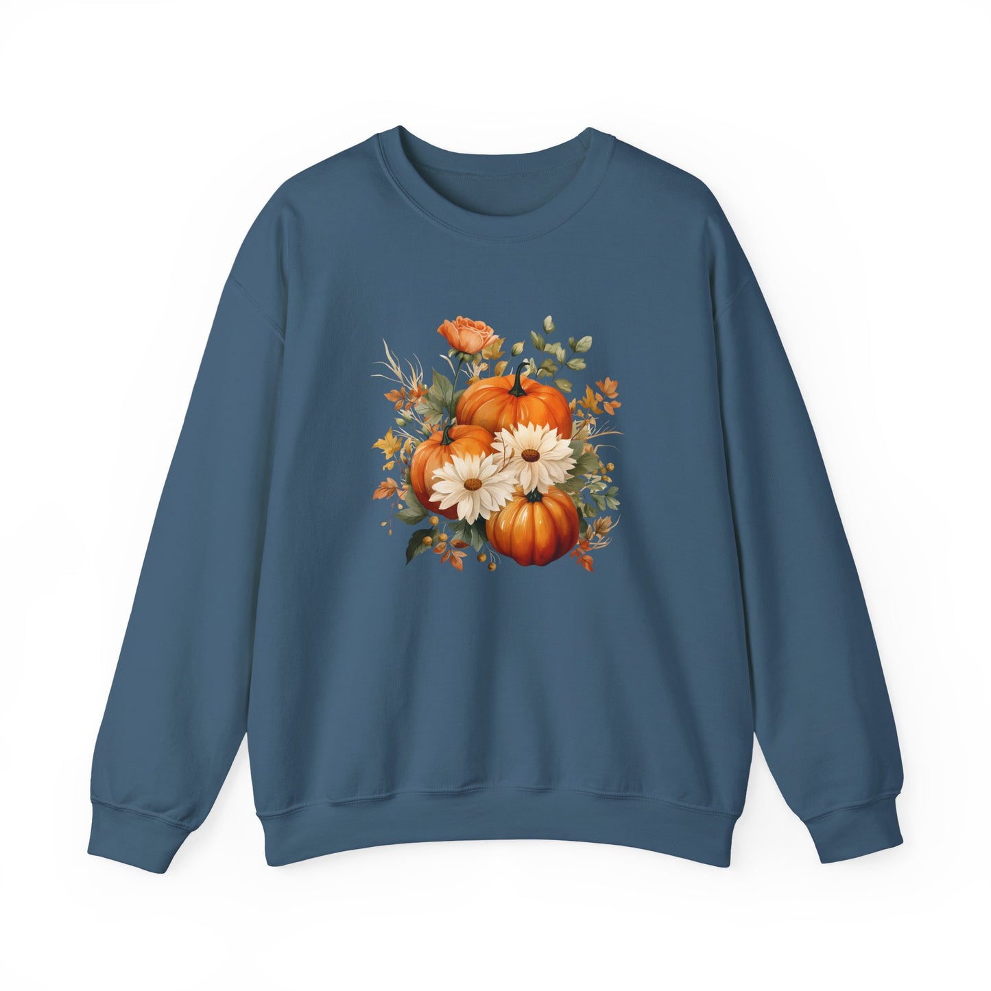 Autumn Floral Sweatshirt - Cozy Unisex Crewneck for Fall, Pumpkin Sweatshirt, Cute Fall Apparel, Harvest Gift, Thanksgiving Outfit